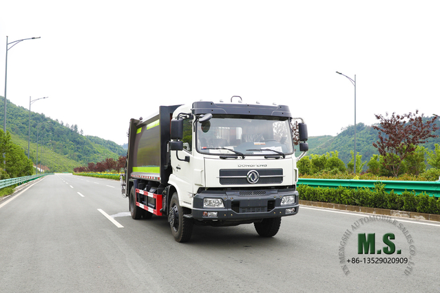 Camión de basura comprimido de 14 m³_ Camión recolector automático de basura de saneamiento municipal_Dongfeng 4*2 Fabricante de vehículos especiales de exportación