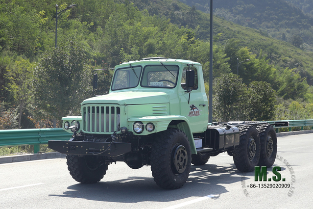 Dongfeng Chasis todoterreno de seis unidades Verde menta EQ2100 Chasis de camión con cabezal puntiagudo de una hilera AWD Chasis de vehículos especiales de exportación