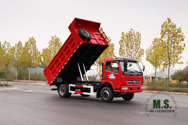 Rojo Dongfeng Camión volquete 4×2_Camión volquete de una hilera para trabajo liviano _Camión de transporte para minería_ Fabricante de vehículos especiales de exportación
