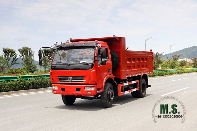 Dongfeng Camión volquete 4 × 2_Camión volquete ligero con cabina de una hilera de cabeza plana 5T en venta_Exportación Fabricante de vehículos especiales