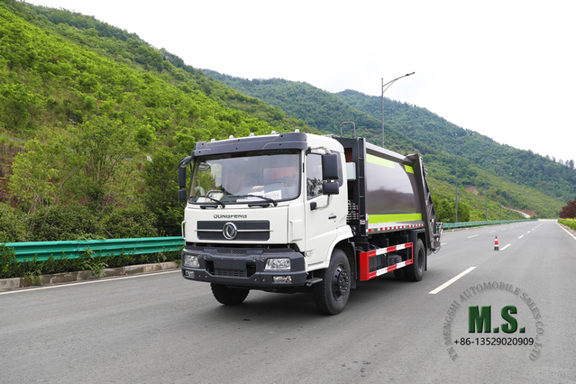 Camión de basura comprimido de 14 m³_ Camión recolector automático de basura de saneamiento municipal_Dongfeng 4*2 Fabricante de vehículos especiales de exportación