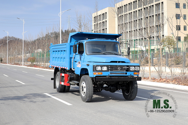 Dongfeng Camión volquete 4 × 4 azul_ Camión volquete de una hilera de camiones mineros con tracción en las cuatro ruedas y cabeza puntiaguda de 170 hp en venta_Vehículo especial de exportación