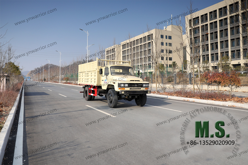 Dongfeng 4x4 Cargo de camión fuera de carretera transportando una caja de carga de alta altura 